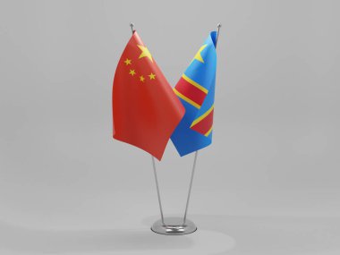 Kongo Demokratik Cumhuriyeti - Çin İşbirliği Bayrakları, Beyaz Arkaplan - 3D Render