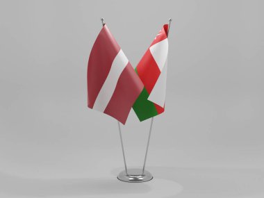 Umman - Letonya İşbirliği Bayrakları, Beyaz Arkaplan - 3D Render