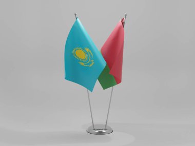 Belarus - Kazakistan İşbirliği Bayrakları, Beyaz Arkaplan - 3D Render