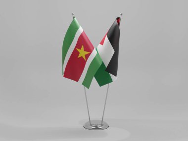 Filistin - Surinam İşbirliği Bayrakları, Beyaz Arkaplan - 3D Yapılandırma