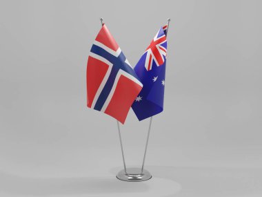 Avusturalya - Norveç İşbirliği Bayrakları, Beyaz Arkaplan - 3D Render