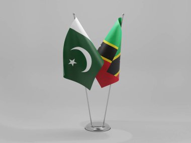 Saint Kitts ve Nevis - Pakistan İşbirliği Bayrakları, Beyaz Arkaplan - 3D Render