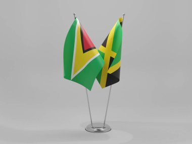 Jamaika - Guyana İşbirliği Bayrakları, Beyaz Arkaplan - 3D Render