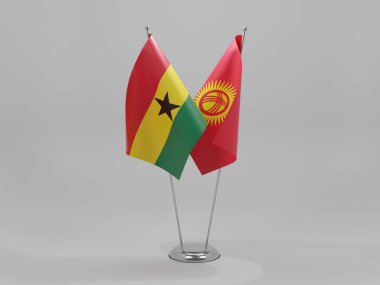 Kırgızistan - Gana İşbirliği Bayrakları, Beyaz Arkaplan - 3D Render