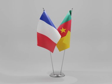 Kamerun - Fransa İşbirliği Bayrakları, Beyaz Arkaplan - 3D Render