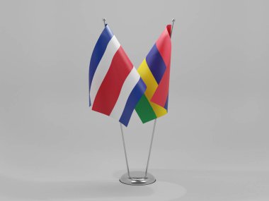 Mauritius - Kosta Rika İşbirliği Bayrakları, Beyaz Arkaplan - 3D Render