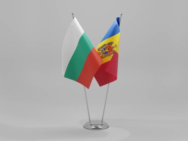 Moldova - Bulgaristan İşbirliği Bayrakları, Beyaz Arkaplan - 3D Hazırlama