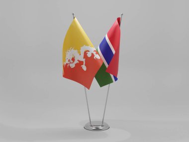 Gambiya - Bhutan İşbirliği Bayrakları, Beyaz Arkaplan - 3D Render