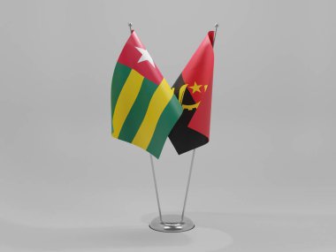 Angola - Togo İşbirliği Bayrakları, Beyaz Arkaplan - 3D Render