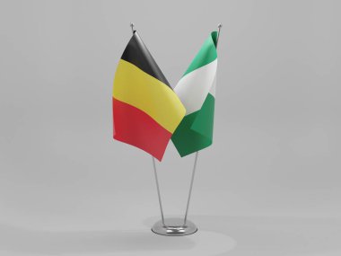 Nijerya - Belçika İşbirliği Bayrakları, Beyaz Arkaplan - 3D Render