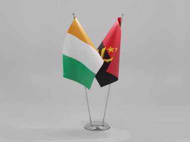 Angola - Cote D Fildişi İşbirliği Bayrakları, Beyaz Arkaplan - 3D Render