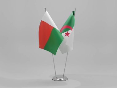 Cezayir - Madagaskar İşbirliği Bayrakları, Beyaz Arkaplan - 3D Render
