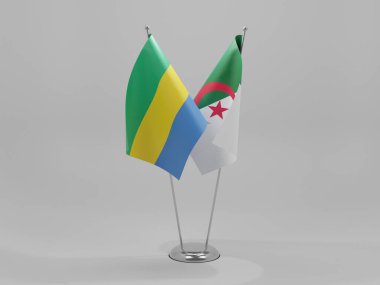Cezayir - Gabon İşbirliği Bayrakları, Beyaz Arkaplan - 3D Render