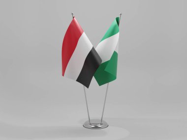 Nijerya - Yemen İşbirliği Bayrakları, Beyaz Arkaplan - 3D Render