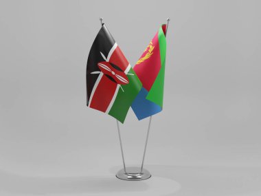 Eritre - Kenya İşbirliği Bayrakları, Beyaz Arkaplan - 3D Render