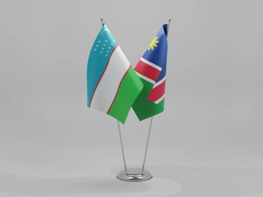 Namibya - Özbekistan İşbirliği Bayrakları, Beyaz Arkaplan - 3D Render