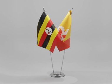 Bhutan - Uganda İşbirliği Bayrakları, Beyaz Arkaplan - 3D Render