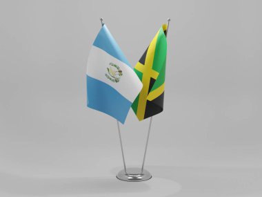 Jamaika - Guatemala İşbirliği Bayrakları, Beyaz Arkaplan - 3D Render