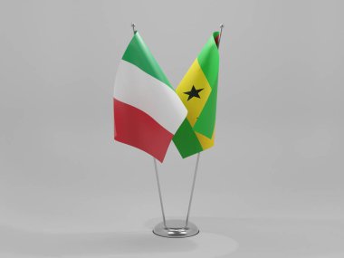 Sao Tome ve Principe - İtalya İşbirliği Bayrakları, Beyaz Arkaplan - 3D Render