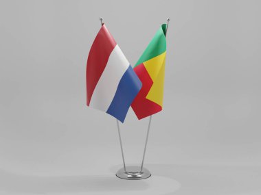 Benin - Hollanda İşbirliği Bayrakları, Beyaz Arkaplan - 3D Render