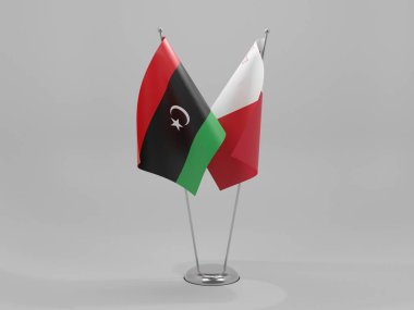 Malta - Libya İşbirliği Bayrakları, Beyaz Arkaplan - 3D Render