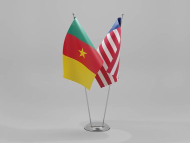 Liberya - Kamerun İşbirliği Bayrakları, Beyaz Arkaplan - 3D Render
