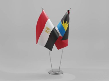 Antigua ve Barbuda - Mısır İşbirliği Bayrakları, Beyaz Arkaplan - 3D Render