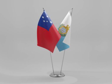 San Marino - Samoa İşbirliği Bayrakları, Beyaz Arkaplan - 3D Render