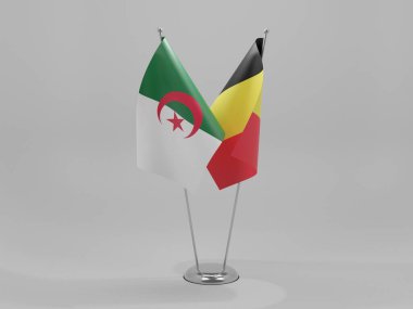 Belçika - Cezayir İşbirliği Bayrakları, Beyaz Arkaplan - 3D Render