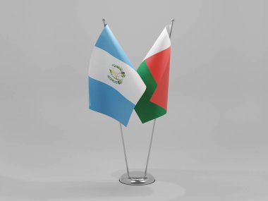 Madagaskar - Guatemala İşbirliği Bayrakları, Beyaz Arkaplan - 3D Render