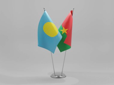 Burkina Faso - Palau İşbirliği Bayrakları, Beyaz Arkaplan - 3D Render