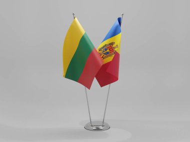 Moldova - Litvanya İşbirliği Bayrakları, Beyaz Arkaplan - 3D Render