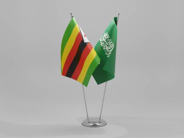 Suudi Arabistan - Zimbabwe İşbirliği Bayrakları, Beyaz Arkaplan - 3D Render