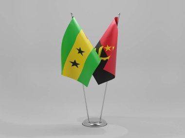 Angola - Sao Tome ve Principe İşbirliği Bayrakları, Beyaz Arkaplan - 3D Render