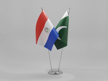 Pakistan - Paraguay İşbirliği Bayrakları, Beyaz Arkaplan - 3D Render