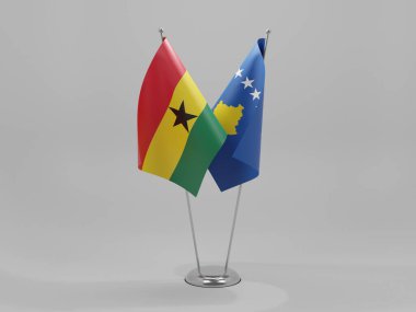 Kosova - Gana İşbirliği Bayrakları, Beyaz Arkaplan - 3D Hazırlama
