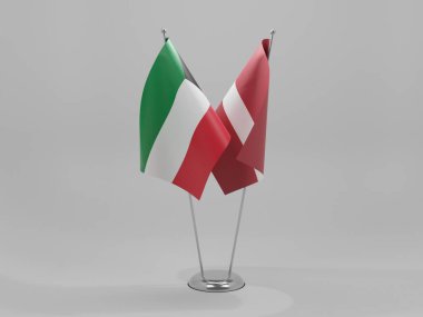 Letonya - Kuveyt İşbirliği Bayrakları, Beyaz Arkaplan - 3B Render