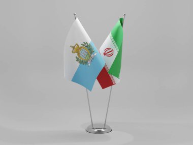 İran - San Marino İşbirliği Bayrakları, Beyaz Arkaplan - 3D Render