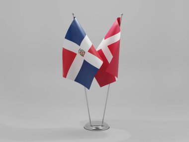 Danimarka - Dominik Cumhuriyeti İşbirliği Bayrakları, Beyaz Arkaplan - 3D Render