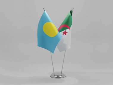 Cezayir - Palau İşbirliği Bayrakları, Beyaz Arkaplan - 3D Render