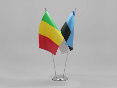 Estonya - Mali İşbirliği Bayrakları, Beyaz Arkaplan - 3D Render