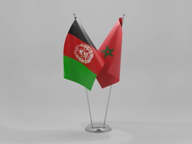 Fas - Afganistan İşbirliği Bayrakları, Beyaz Arkaplan - 3D Render
