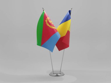 Romanya - Eritre İşbirliği Bayrakları, Beyaz Arkaplan - 3D Render