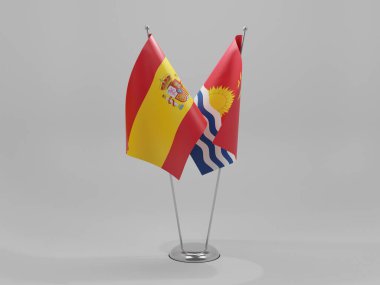 Kiribati - İspanya İşbirliği Bayrakları, Beyaz Arkaplan - 3D Render