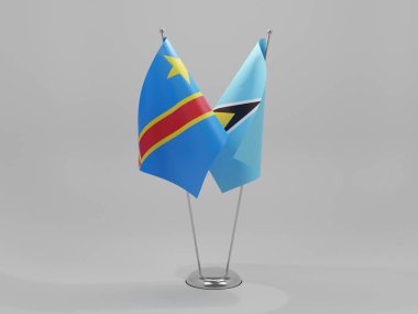 Saint Lucia - Kongo Demokratik Cumhuriyeti İşbirliği Bayrakları, Beyaz Arkaplan - 3D Render
