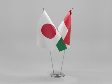 Macaristan - Japonya İşbirliği Bayrakları, Beyaz Arkaplan - 3D Yapılandırma