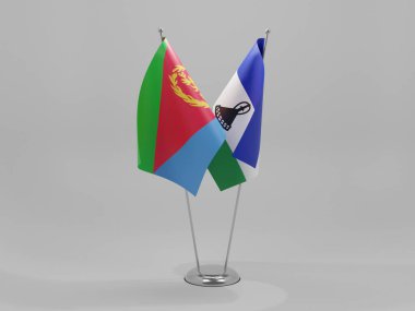 Lesotho - Eritre İşbirliği Bayrakları, Beyaz Arkaplan - 3D Render