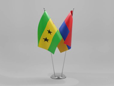 Ermenistan - Sao Tome ve Principe İşbirliği Bayrakları, Beyaz Arkaplan - 3D Render