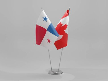 Kanada - Panama İşbirliği Bayrakları, Beyaz Arkaplan - 3D Render