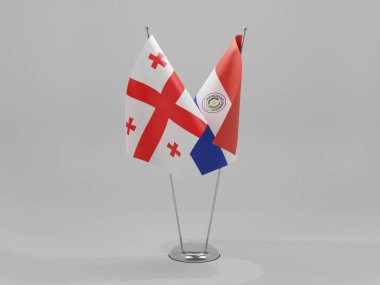 Paraguay - Georgia İşbirliği Bayrakları, Beyaz Arkaplan - 3D Render
